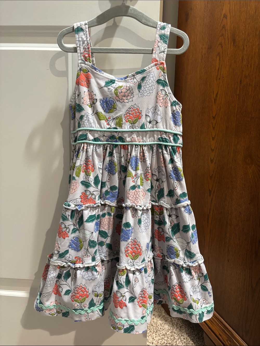 Matilda Jane White Floral Tiered Sundress with Pink, Blue & Green Accents